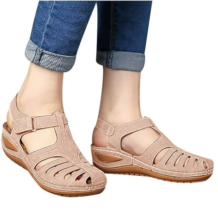 

Yoslce Women s Sandals Woman Summer Fashion Casual Sandals Casual Flat Solid Color Loophole Shoes Pink 43