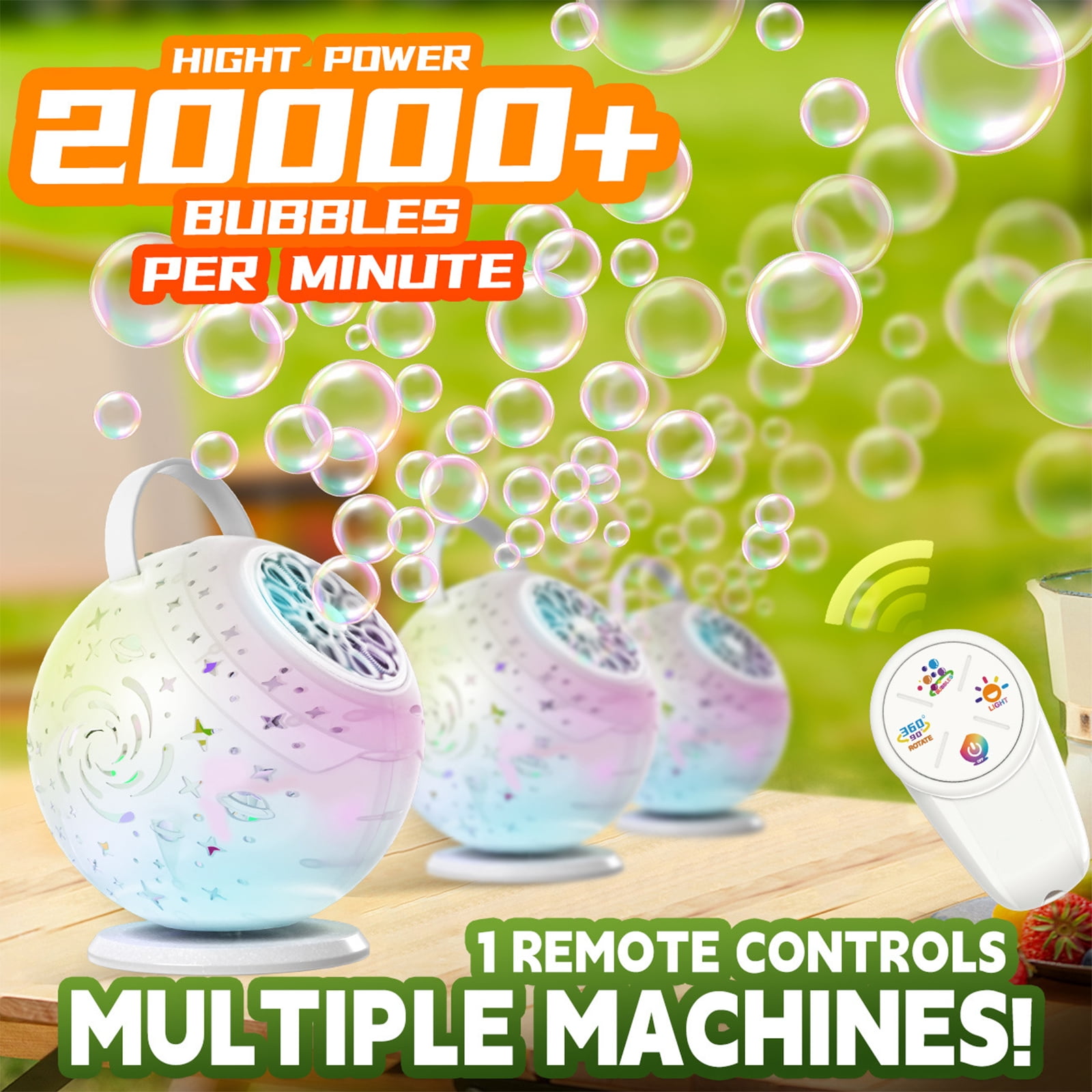 2-in-1 Galaxy Projector Bubble Machine with Remote Control 360 Degree Rotation 7 Colors USB-C Rechargeable for Party Home Decor Outdoor Gathering Stress Relief