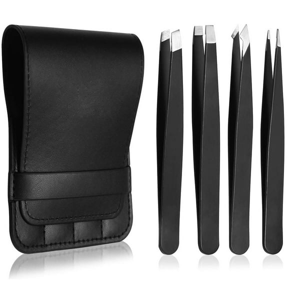 MesaSe Tweezers Set - Professional Stainless Steel eyebrow tweezers - perfect for facial hair, sharding and ingrown hair removal (4 PCS-black)