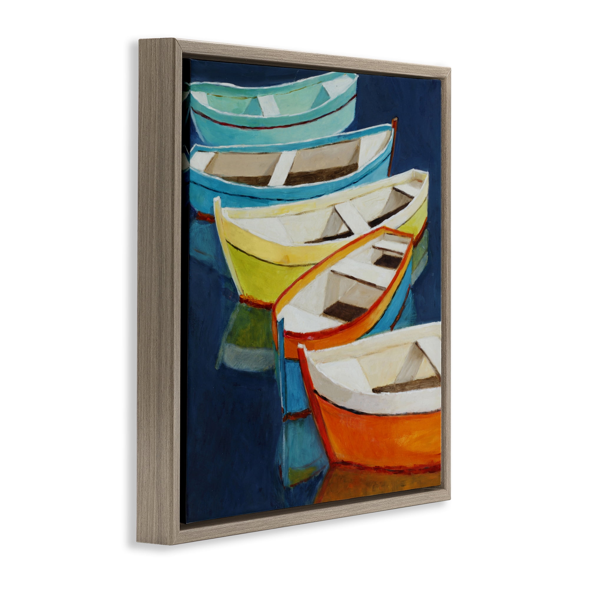 Stupell Industries Serene Rowboats in Summer Brown Framed Floater Canvas Wall Art, design by Lorenzo Collective