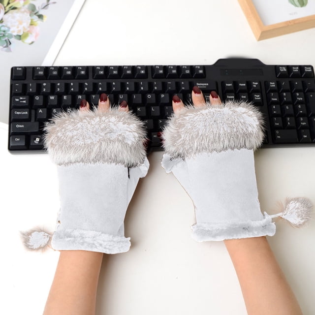 Winter Half Finger Gloves for Women Touchscreen Warm Thermal Keyboard Typing Handwear