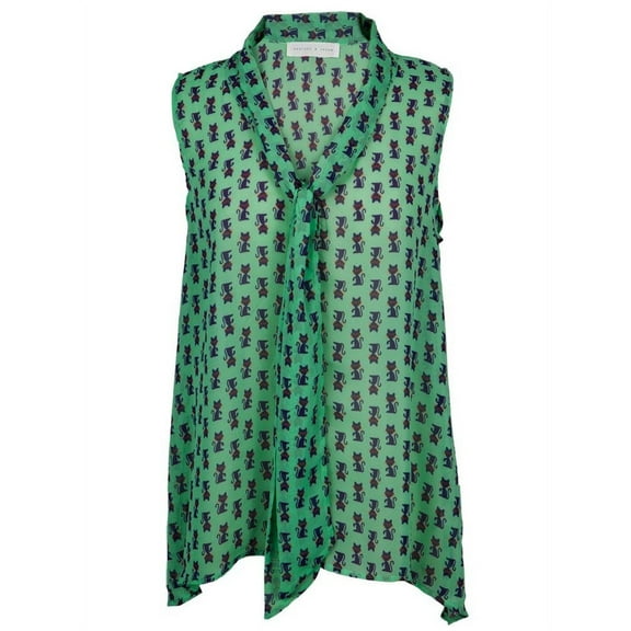Purple Cats Pattern Green Sleeveless Women's Blouse - Small