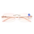 thumbnail image 4 of New Rimless Diamond Trimming Blue Light Blocking Reading Glasses 2.50 Fashion Metal Gradient Pink Rectangle Sunglasses Readers +2.50, 4 of 5