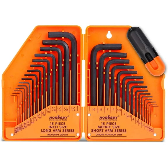 HORUSDY 31-Piece Hex Key Set Allen Wrench Set Inch Metric MM (0.7mm-10mm) SAE (0.028"-3/8")
