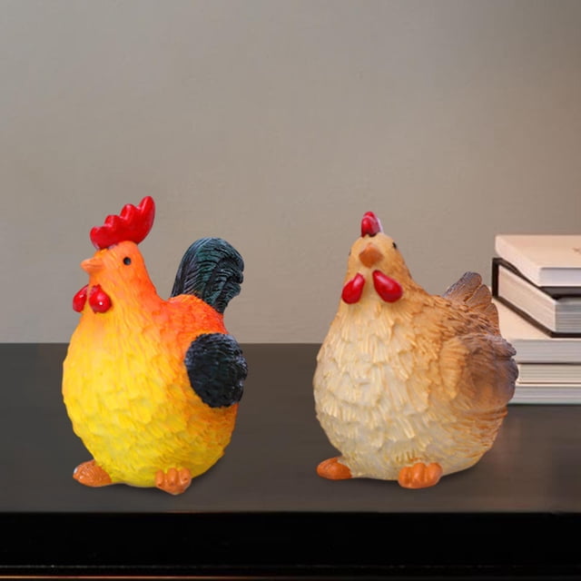 Figuras en miniatura de pollo 2x Decoración de la forma de flores Resina Decoración decorativa Decoración Estatuas de jardín para el porche para el Naranja y marrón