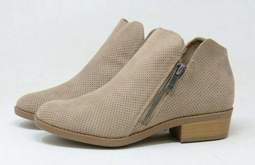 Dylan Microsuede Laser Cut Bootie,Taupe 