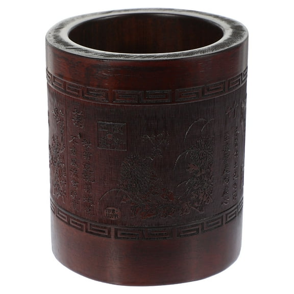 HEMOTON Bamboo Pen Holder for Office Use Red Desk Organizer with High-Quality Material 1Pc