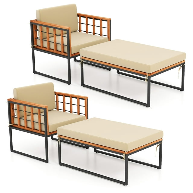 Gymax Lot de 2 Chaises Longues d'Extérieur en Bois d'Acacia, Robustes, Capacité de Charge de 1200 Lb