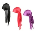 thumbnail image 4 of 3PCS Men Silky Durag Headwrap Pirate - Negro + Rojo + Púrpura, 58cm Negro + Rojo + Morado Colco Mujer Hombre Durag Sombreros, 4 of 5