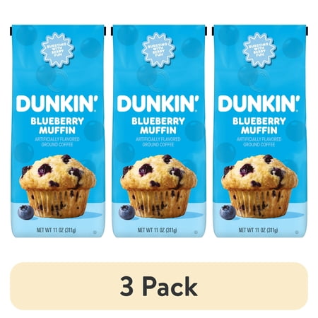 (3 pack) Dunkin’ Blueberry Muffin Medium Roast Ground Coffee, 11 oz
