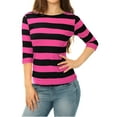 thumbnail image 3 of INSPIRE CHIC Women's Striped Shirts Slim Fit Elbow Sleeves Boat Neck T-Shirt Fuchsia Black L, 3 of 8