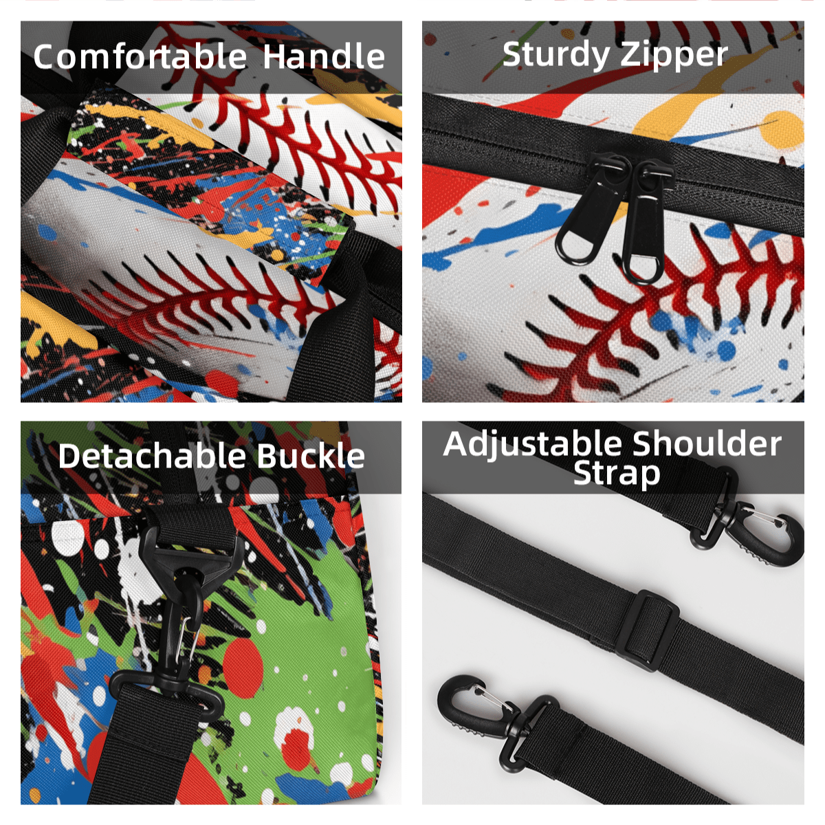 Herdesigns Graffiti Baseball Sports Duffle Bag for Women & Men, Softball Sports Gym Bag Dance Bag Overnight Bag Carry On Weekender Travel Bag