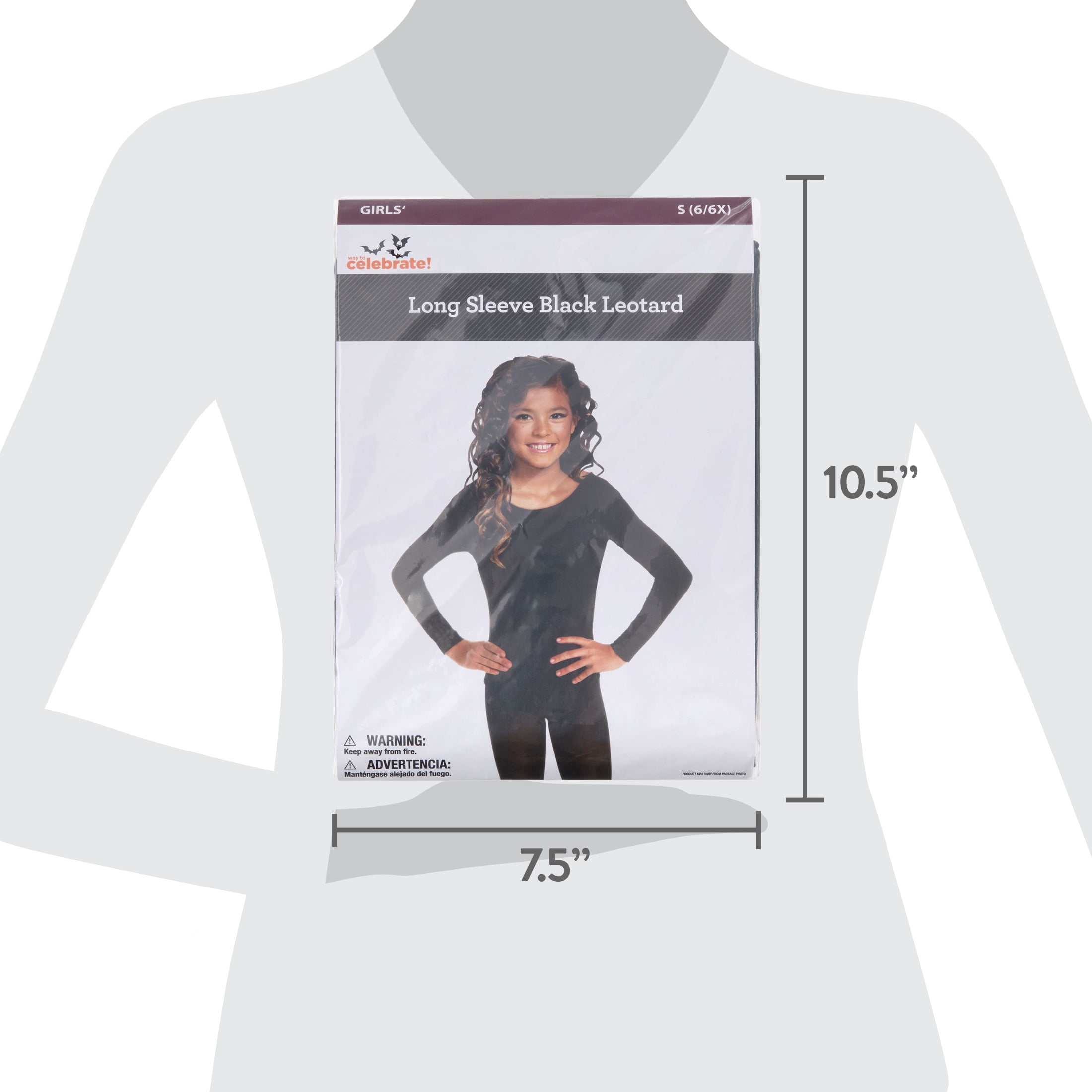 Long Sleeve Leotard Costume Accessory for Children, Black, S (6/6X), Halloween by Way To Celebrate