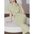 thumbnail image 6 of Pastel Green Womens Elegant Midi Dress With 3D Floral Appliqué And Cape Sleeve, 6 of 7