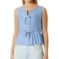 thumbnail image 2 of Women's Tank Tops Women'S Blouse Solid Color Tie With Bow Sleeveless Shirt Casual,Blue Women's Tanks & Camis M, 2 of 5