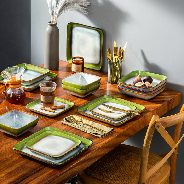 Vancasso Elegant 16 Piece Stoneware Dinnerware Set, Square Green