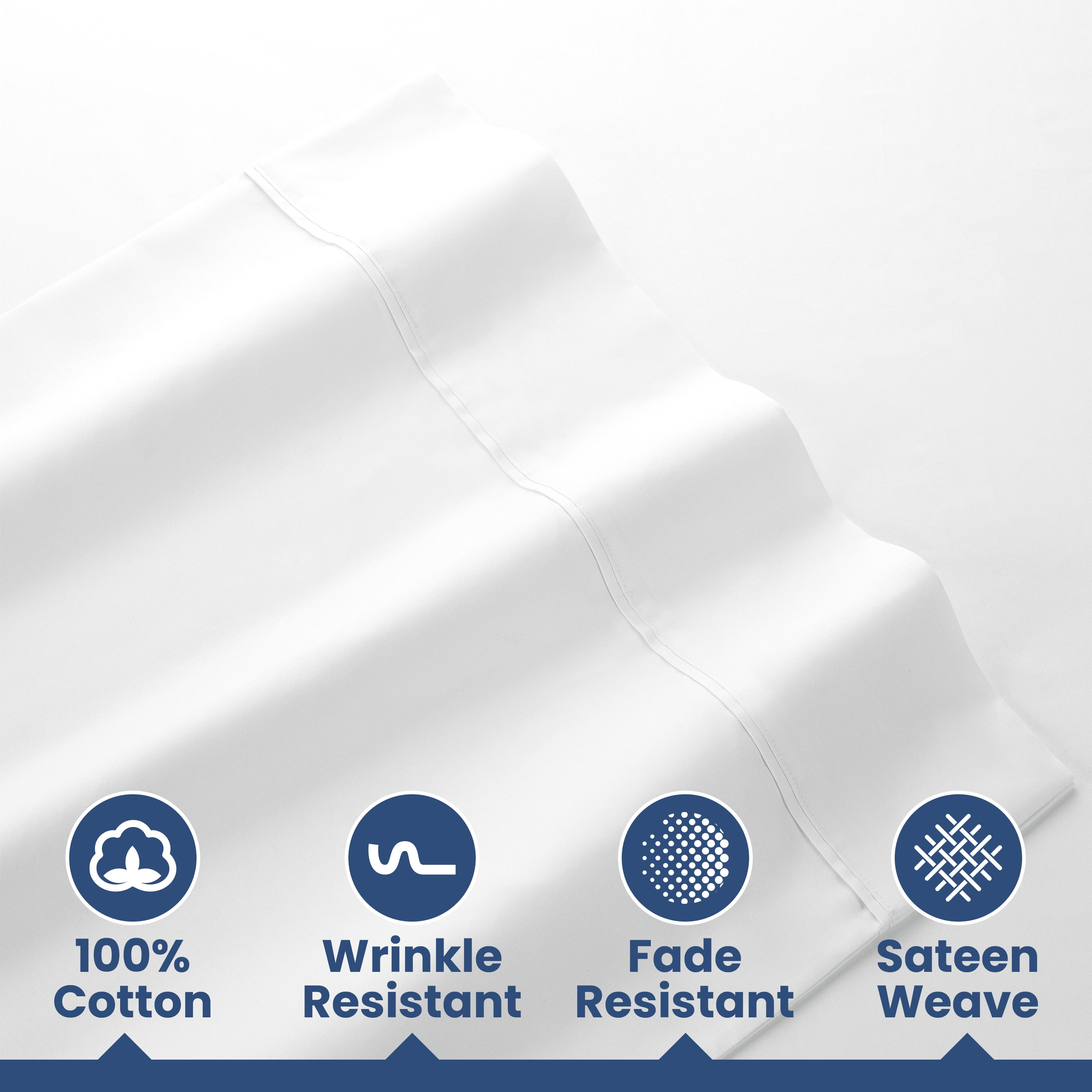 Soft Lightweight 400TC 100% Cotton Sateen Bed Sheet Set – 4-Piece Full – White