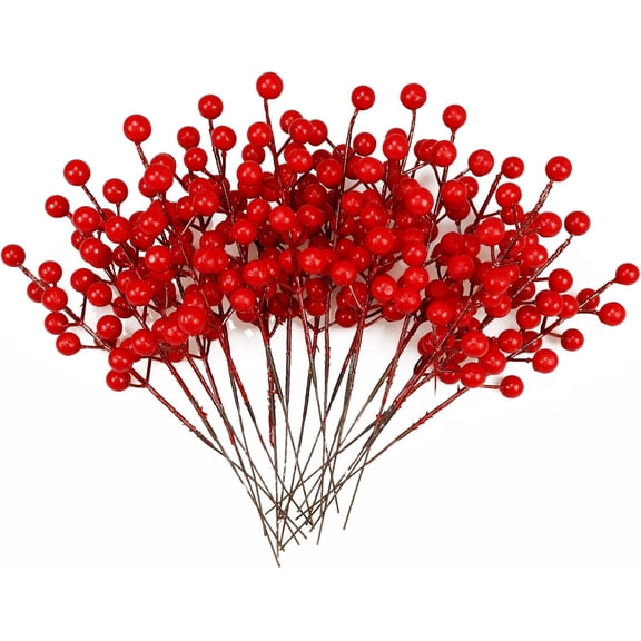 Christmas Tree Decorations,30 Pcs Artificial Red Berry Stems, 7.9inch Christmas Holly Berry Branches Decorations Home, Artificial Red Berry Picks for Christmas Decor Crafts Wreath Table Centerpiece