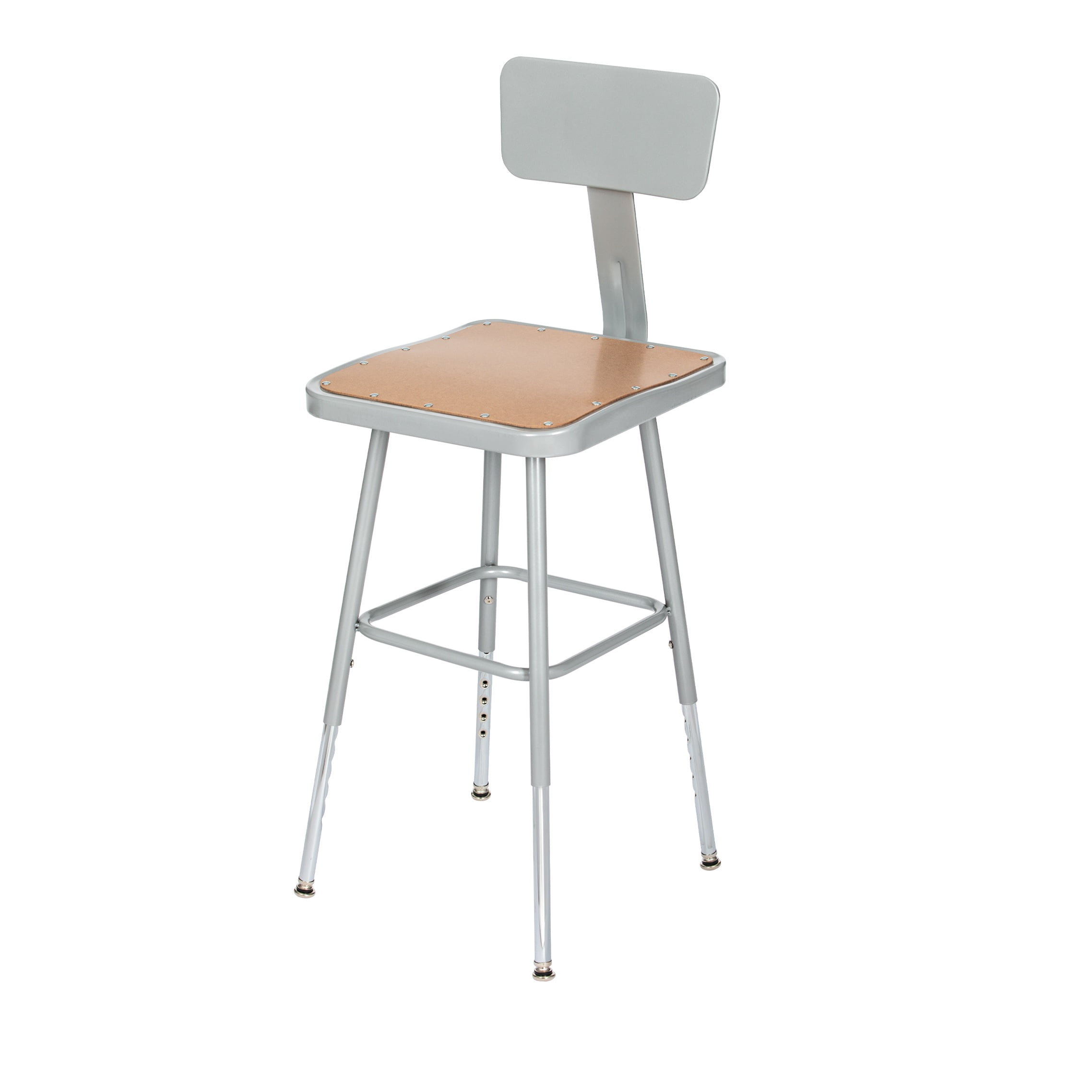 Hampden Furnishings Clint 19-27" Adjustable Steel Science Stool with Backrest, Grey, 2 Pk