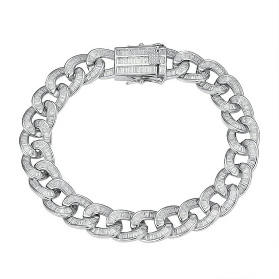 10MM Men's Silver Bracelets Clear 5A  CZ Mens Chain Bracelet Hypoallergenic 925 Sterling Silver Link Bracelet for Men Jewelry 15-21CM