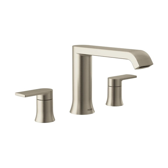 Moen Genta LX Two-Handle Deck Mounted Roman Tub Faucet, Widespread Modern Bathtub Set for Soaking Tub, Valve Required, Brushed Nickel