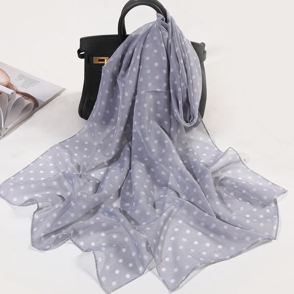 Gray Scarf 160*50cm Women Dot Print Long Soft Wrap Scarf Simulation Silk Shawl Scarves