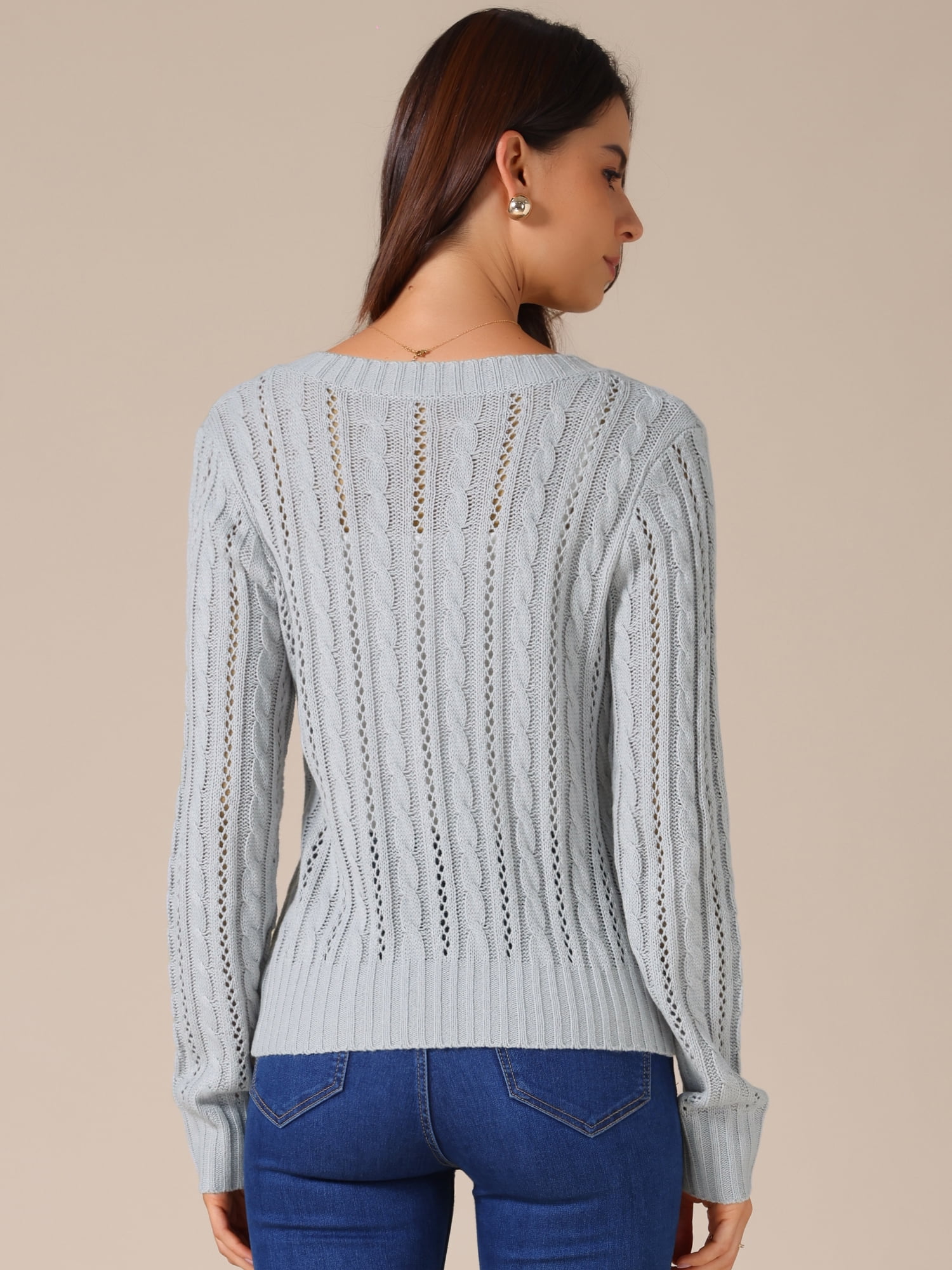 DARING DIVA Women's Open Front Button Down Cable Knit Cardigan Sweater M Grey