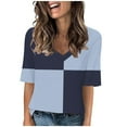 thumbnail image 2 of Vmvidoty Short Sleeve Tops for Women Color Block Trendy V Neck T Shirts Summer Casual Tops Basic Tees Navy S, 2 of 5