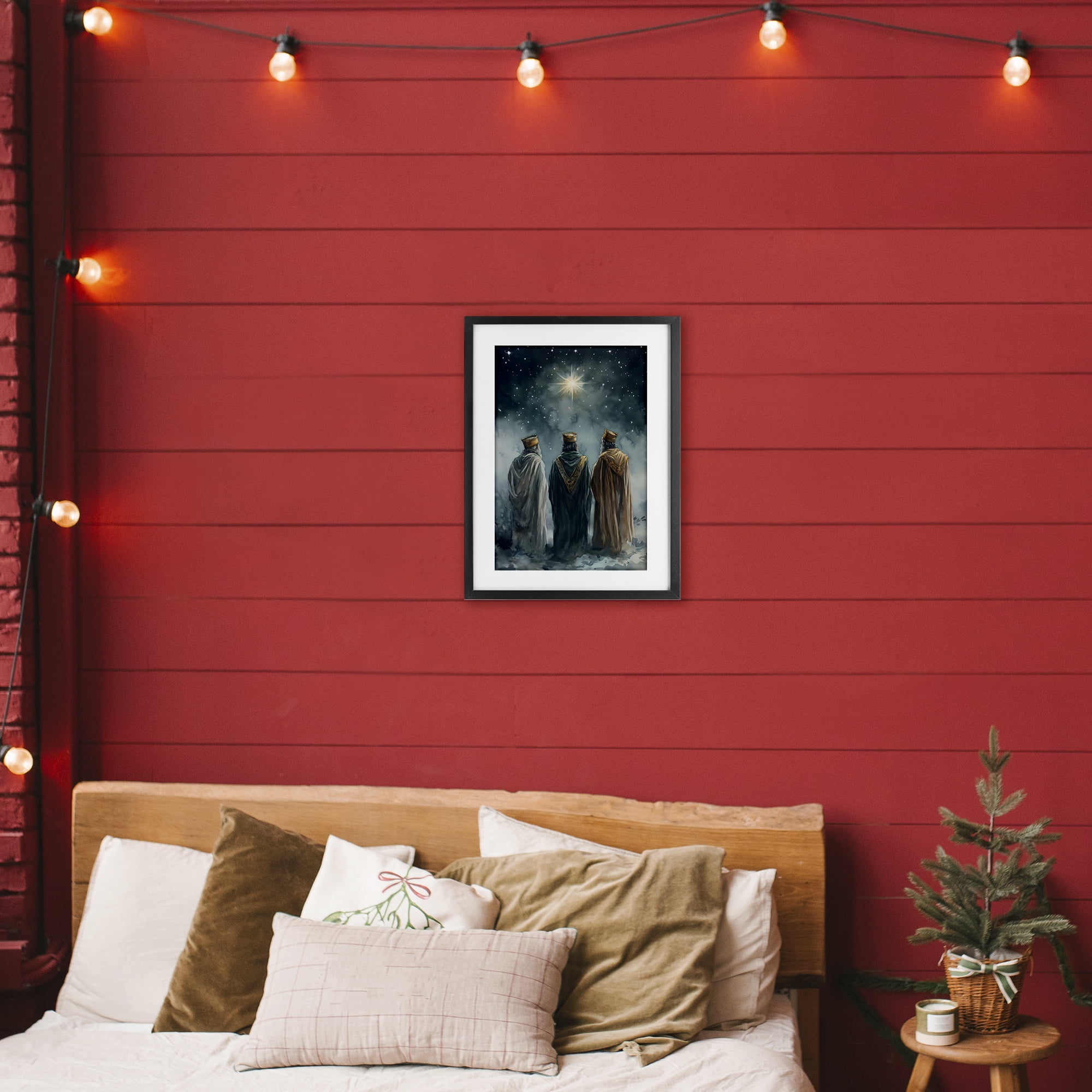 Three Wise Men & North Star Black Framed Print Under Glass, design by Petal Prints Design