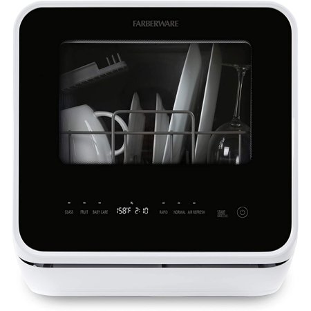 Farberware FDW05ASBWHA Complete Portable Countertop Dishwasher with 5-Liter Built-in Water Tank 5 Programs Baby Care Glass & Fruit Wash-Black/White