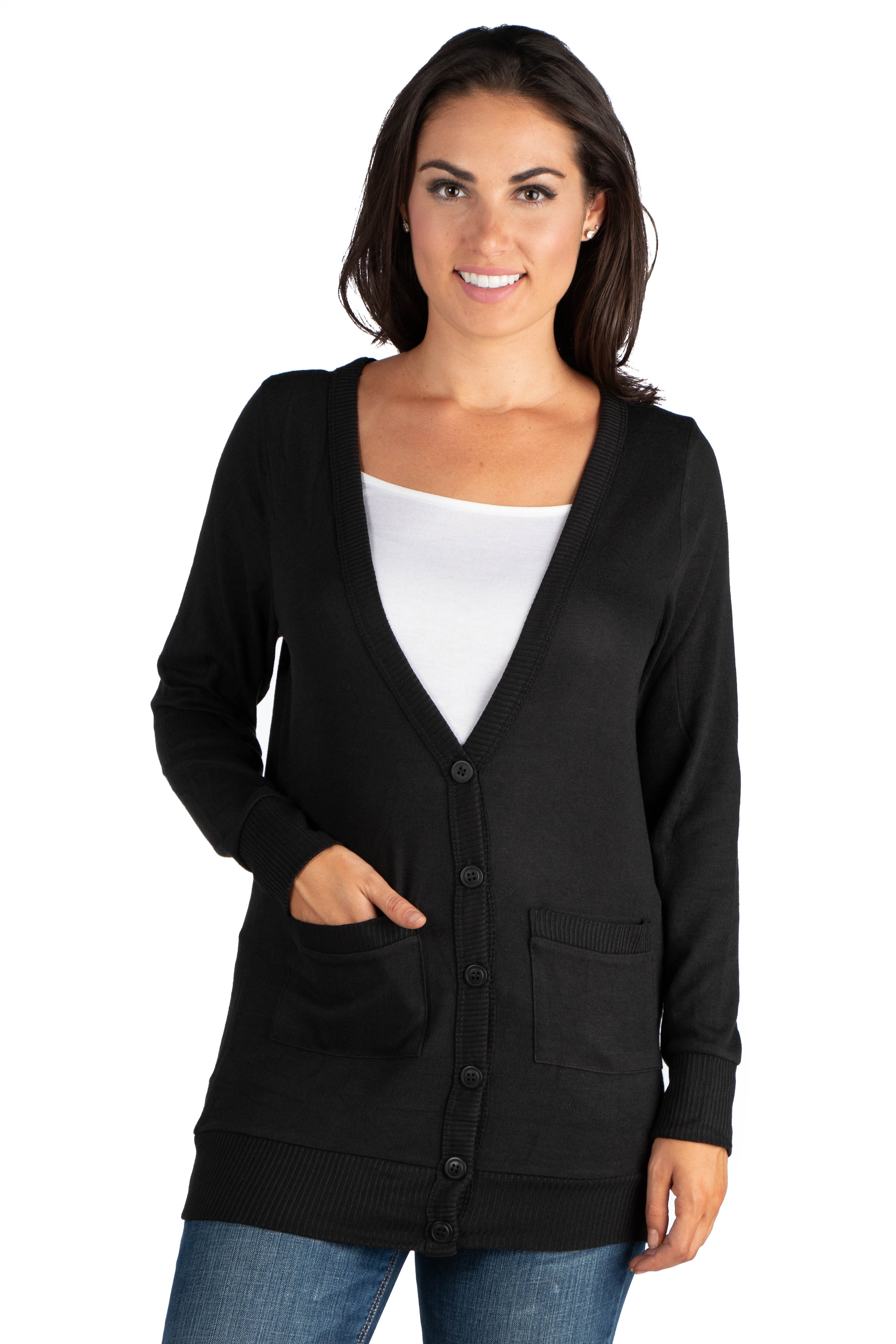 Women's Casual Comfort V-neck Pocket Cardigan - Walmart.com