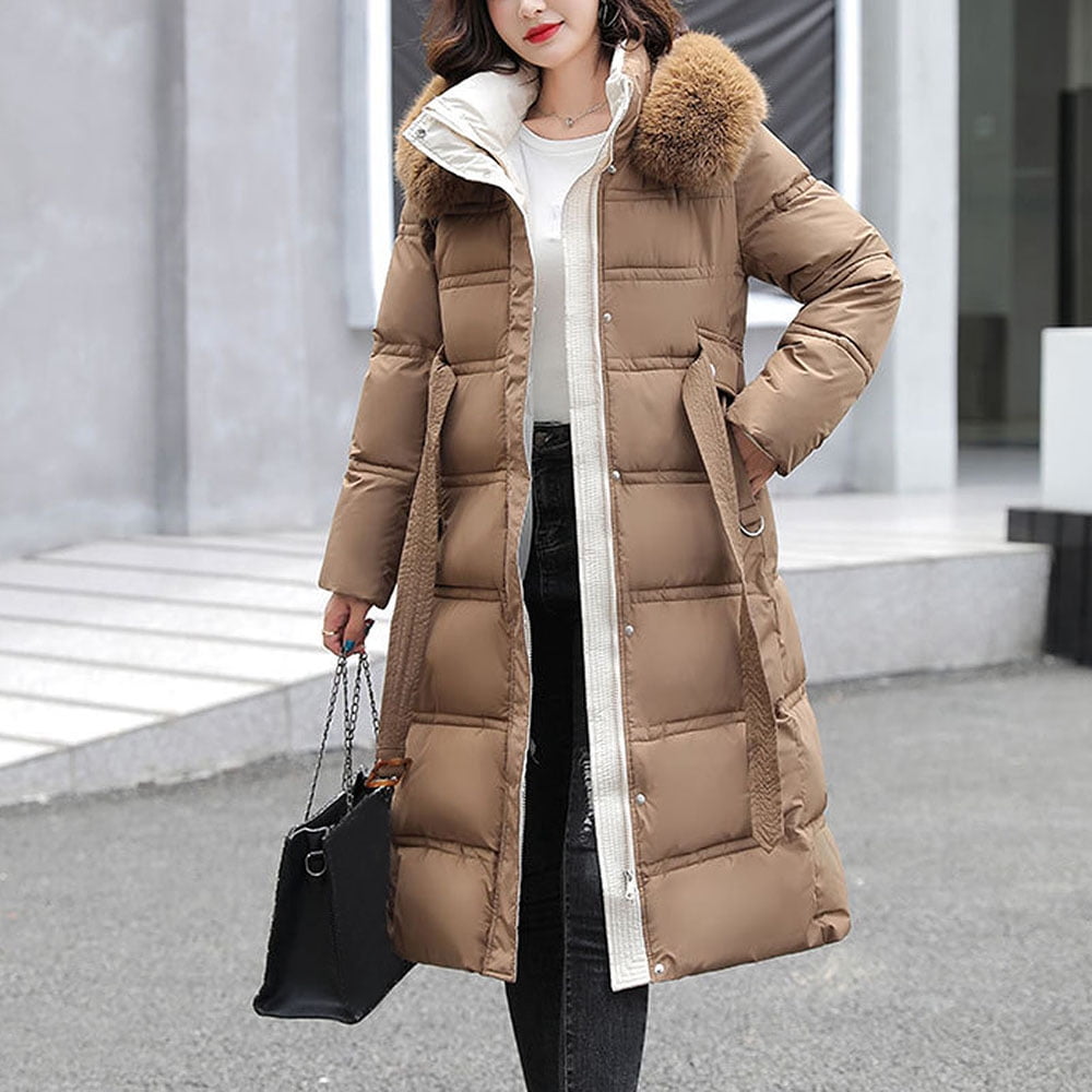 Women's Winter Warm Fur Collar Hooded Long Coat Jacket Slim Parka Outwear Coats