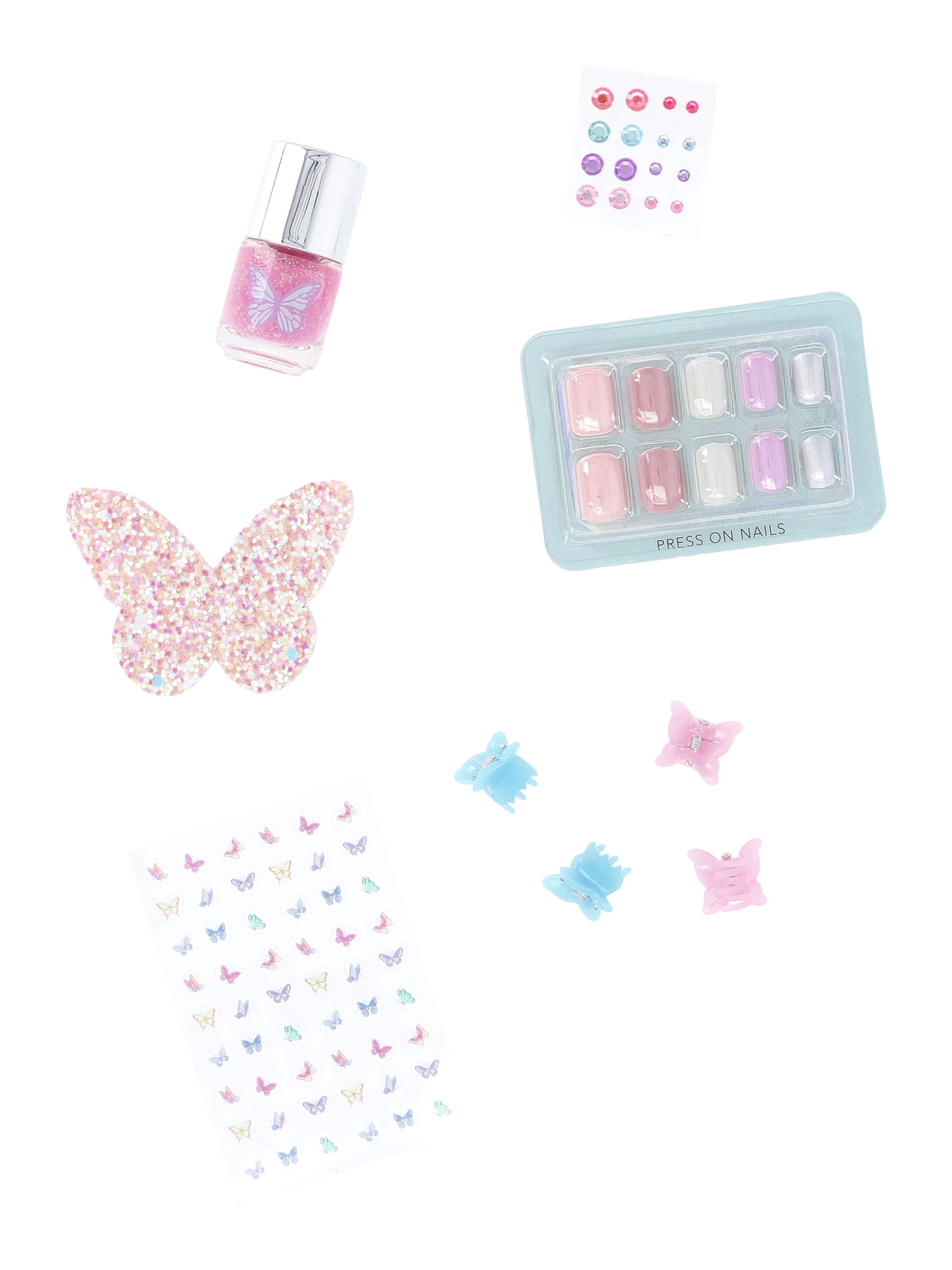Wonder Nation Girls Smile Zip Pouch and Beauty Accessories Set, 10-Piece Set, Multi