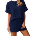 thumbnail image 4 of Short Sleeve Women 2 Pieces Matching Sets Ribbed Tops and Shorts Lounger Sets, 4 of 6