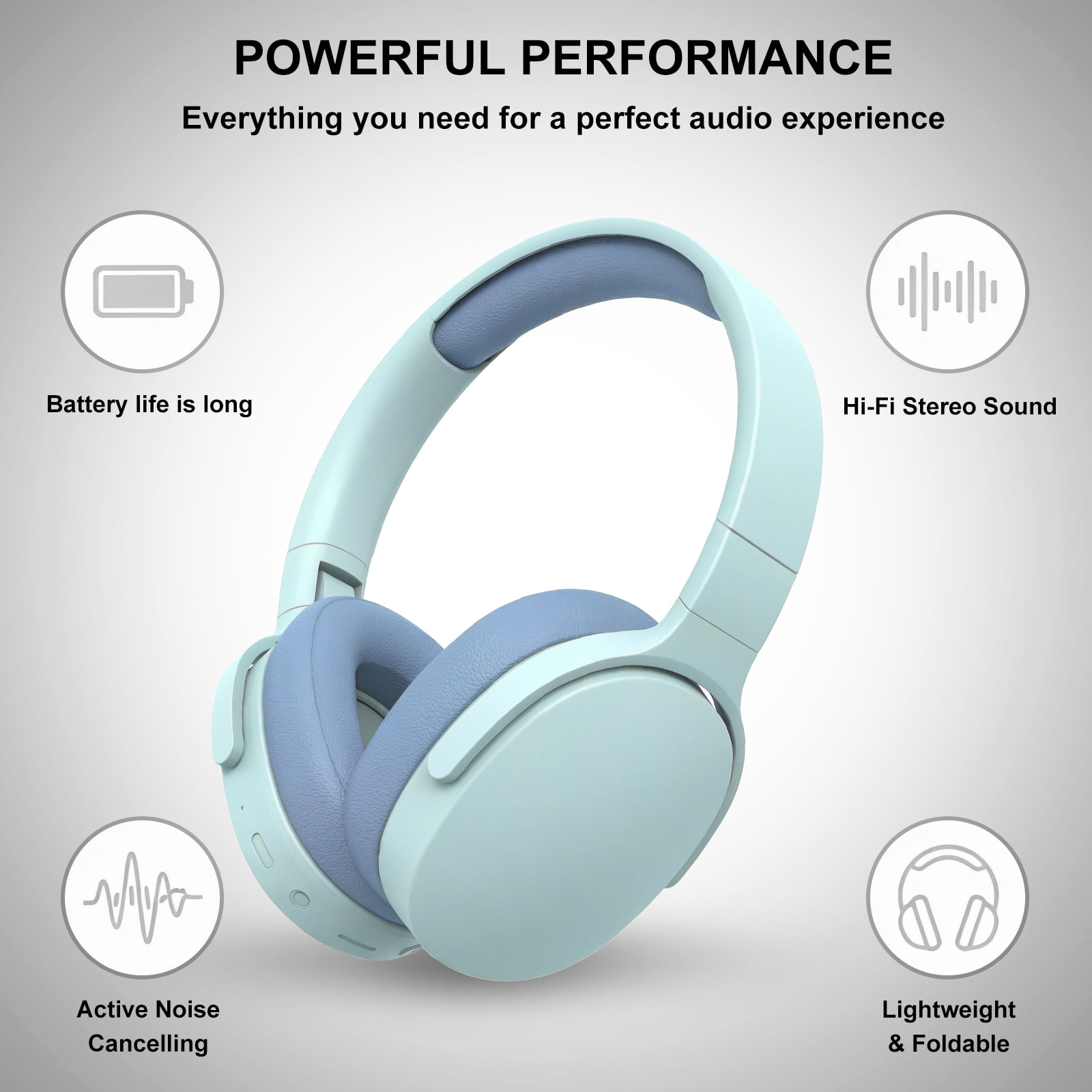 Rirool Bluetooth Over-Ear Headphones, Wireless Foldable Headset with HiFi Stereo Deep Bass, 12H Playtime, Built-in Mic, Soft Protein Earpads for Travel, Home, Office & Cellphone, Sky Blue thumbnail 4