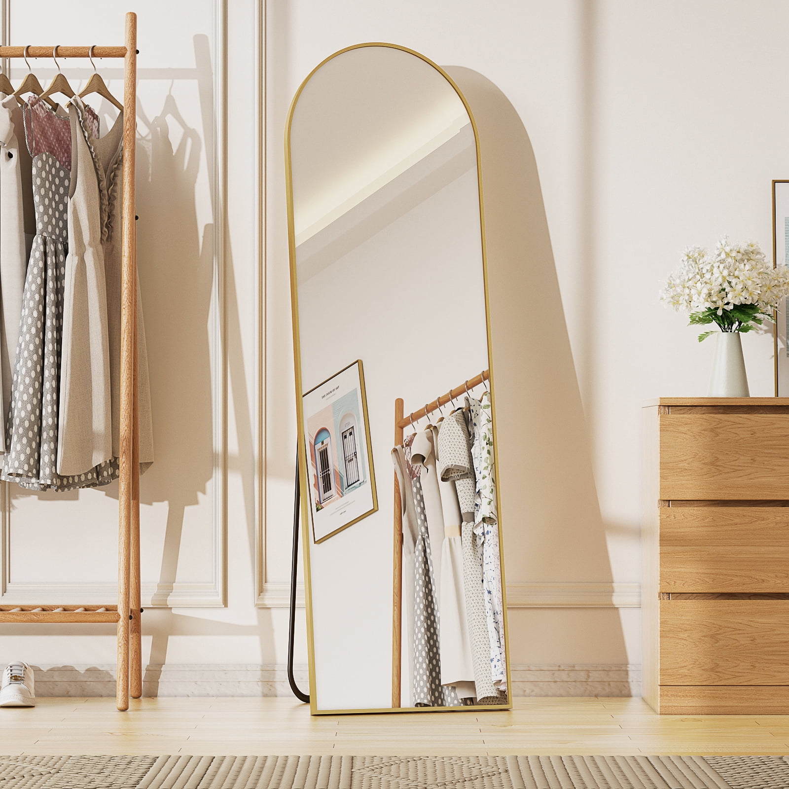 AUROMIR 59"x16" Arched Full Length Standing Full Body Floor Mirror,Gold