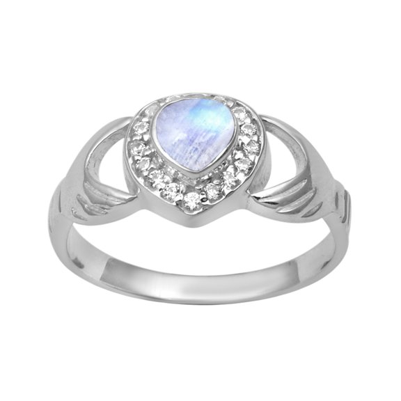 Petite Claddagh 5MM Heart Moonstone 925 Sterling Silver Valentines Day Gifts Ring
