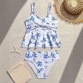 thumbnail image 2 of SIYUDAN Girls Floral Tankini, Blue 2 Piece Swimsuit with Ruffled Tankini Top & Adjustable Straps, 2 of 6
