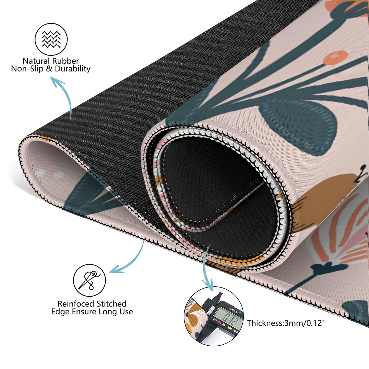 Premium Floral Anti-Slip Game Room Mat 31.5x31.5 Inch Large Rubber Mahjong Pad Reduces Tile Noise for Chinese Games Cards and Family Entertainment