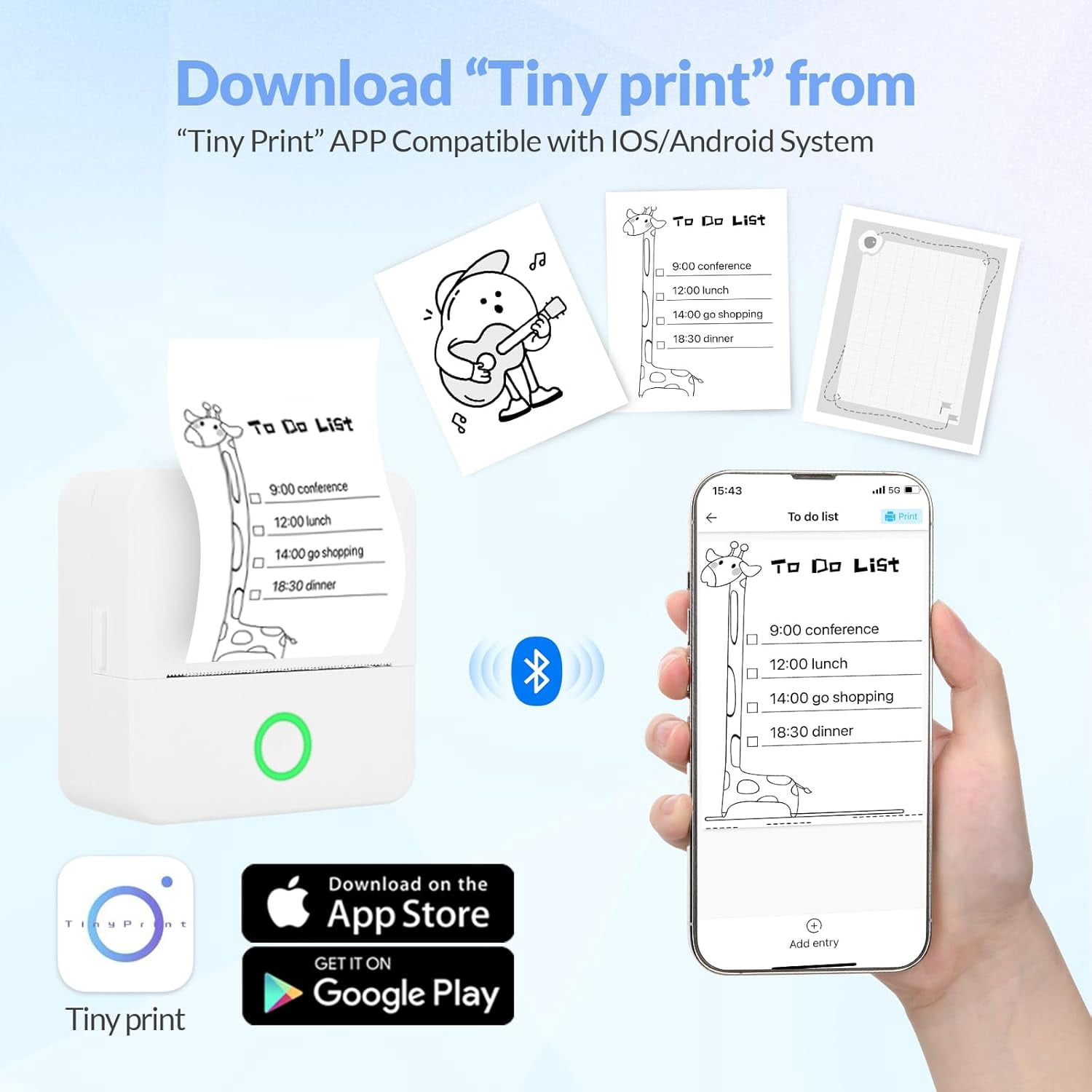 ROJAX Sticker Printer - Mini Printer Print Pods Portable Thermal Inkless Sticker Maker Machine Bluetooth Pocket Impresora Portátil Instant Print for Note, Journal, DIY, Gift (White)