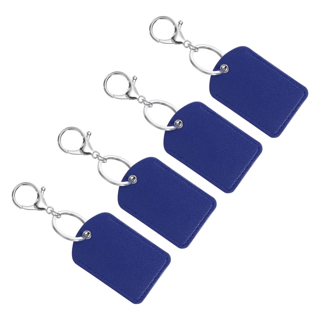 Unique Bargains Leather Key Fob, 4 Pack PU Leather Key Fob with Key Rings for ID Key Cards, Dark Blue