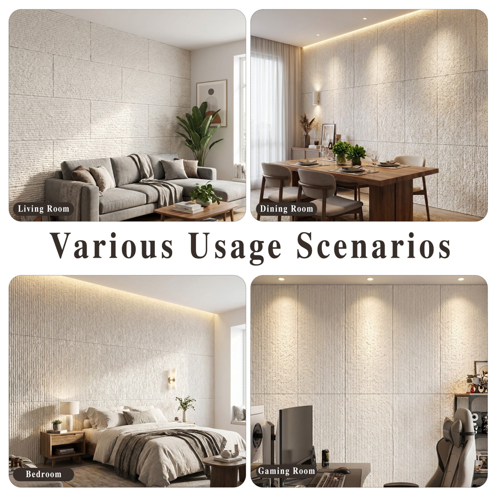 Plank & Hue 4Pcs 48"x24" 3D Faux Stone Wall Panels, Imitation Stone Wall Décor Wainscot Panel Board for Interior Accent Walls, Ivory White