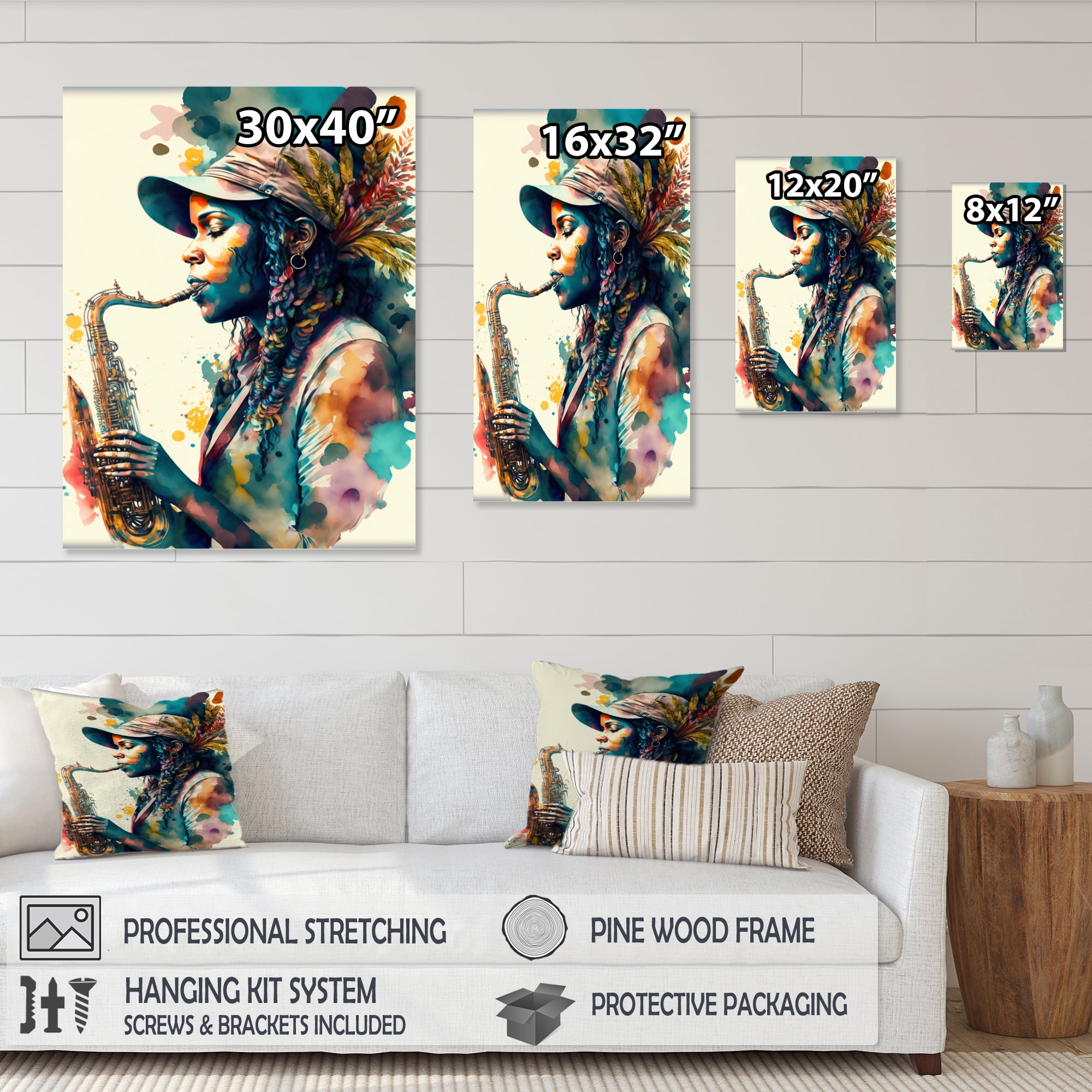 Designart Music Saxophone Player III Canvas Wall Art