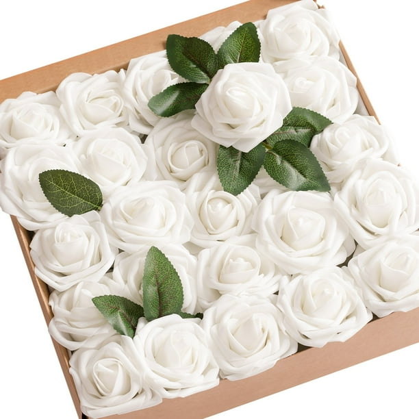 Wedding Bouquet 2 Pack 100pcs Artificial Flowers White Real Touch Artificial Roses For Bouquets Centerpieces Wedding Party Baby Shower Diy Decorations White Walmart Com Walmart Com