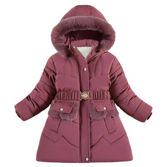 Povozer Girls and Toddlers' Long Heavyweight Hooded Puffer Jacket(Hot Pink,6-7Y)