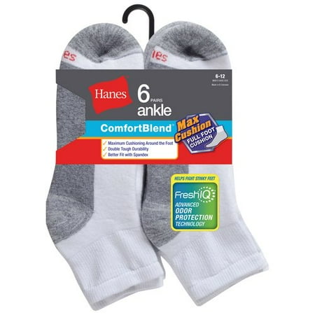 Hanes Comfort Blend Ankle Socks, 6 Pack, 6-12, White