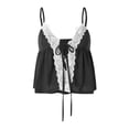 thumbnail image 1 of FOCUSNORM Femmes Crop Cami Tops Sans Manches Tie-Up devant Dentelle Patchwork Ample Fit Camisole, 1 of 9