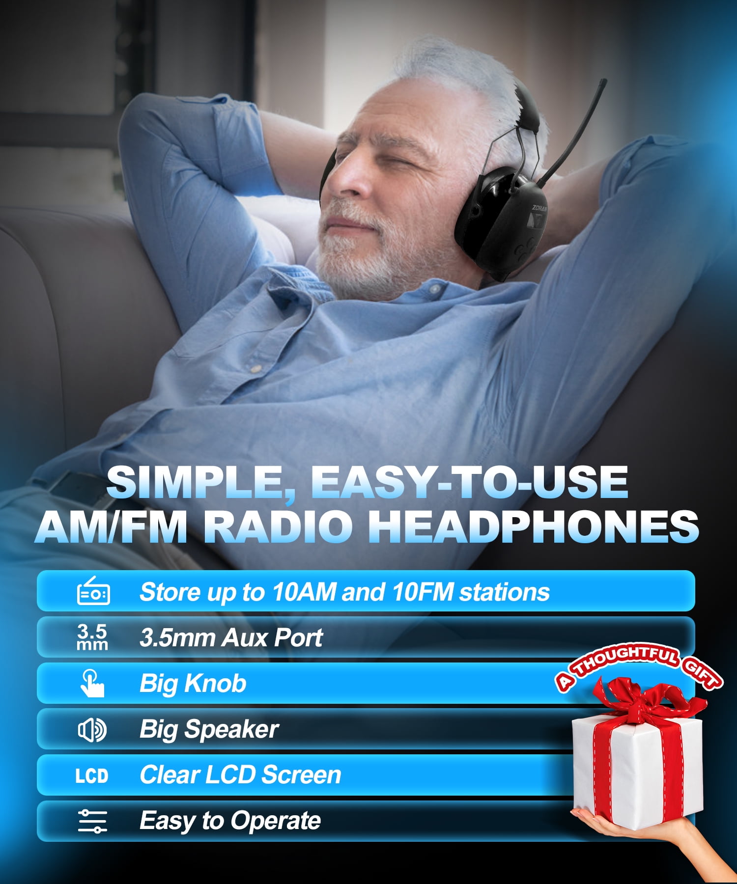 ZOHAN EM042 AM/FM Radio Headphone with Digital Display, 25dB NRR Ear Protection Noise Reduction Earmuffs