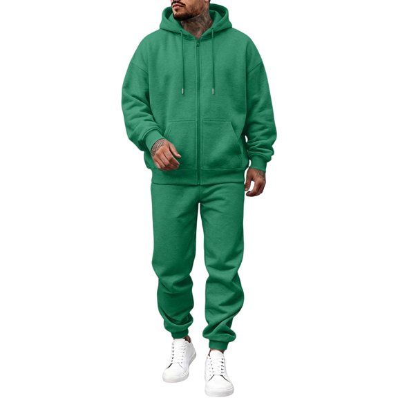 Homeyce Mens Activewear Two Piece Outfit Full Zip Hoodie with Long Pants Tracksuit,Green 3XL