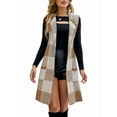 thumbnail image 2 of Women'S Sleeveless Suit Collar Long Coat Plaid Jacquard Knitted Vest with Cardigan Gray L, 2 of 7